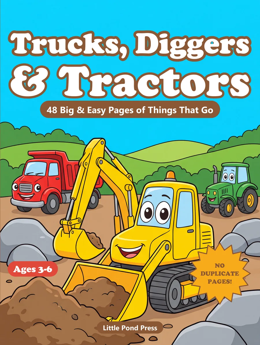 Cover of Trucks, Diggers and Tractors Coloring Book